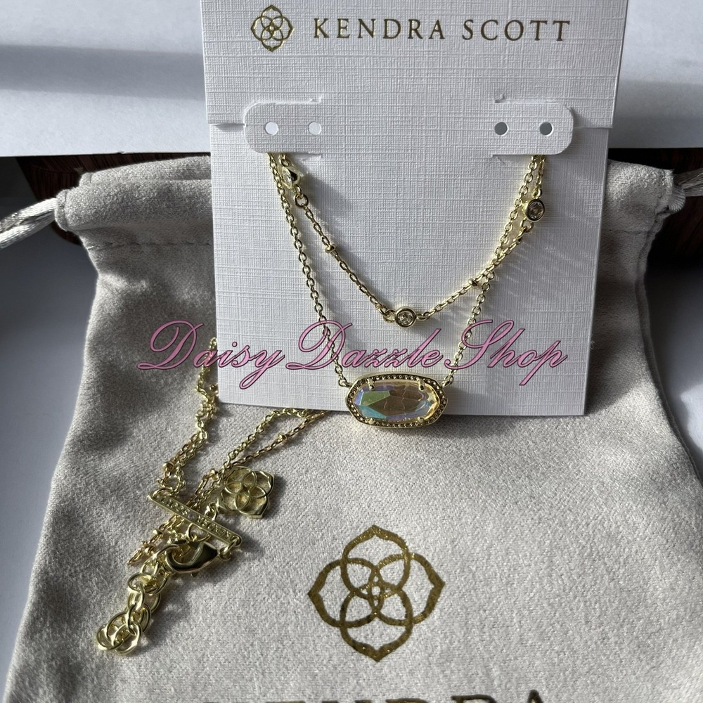 ✨Kendra Scott Elisa Gold Crystal Multi Strand Pendant Necklace Dichroic Glass✨
